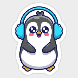 Cute penguin wearing earmuff Sticker